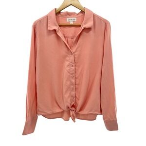 Anthropologie Cloth and Stone Top‎ Womens Medium Button Up Tie Front Peach Boho